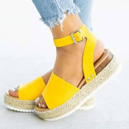 Sandales compensées femme – Semelle plateforme – Bout ouvert – Bride cheville réglable