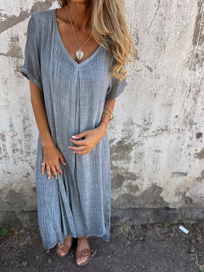 Robe femme – Coupe décontractée – Tissu respirant – Col en V – Manches courtes fluides