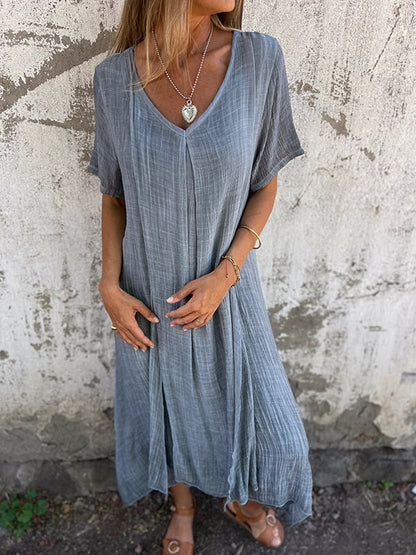 Robe femme – Coupe décontractée – Tissu respirant – Col en V – Manches courtes fluides