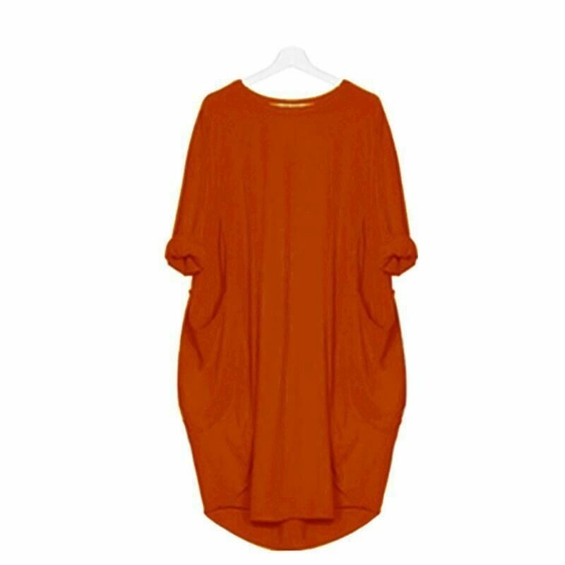 Robe midi femme – Coupe ample – Tissu respirant – Manches retroussées – Poches