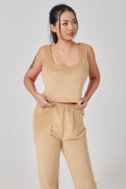 Femme Ensemble Lounge - Crop Top, Pantalon et Cardigan - Coupe Relax - Douillet - Polyvalent