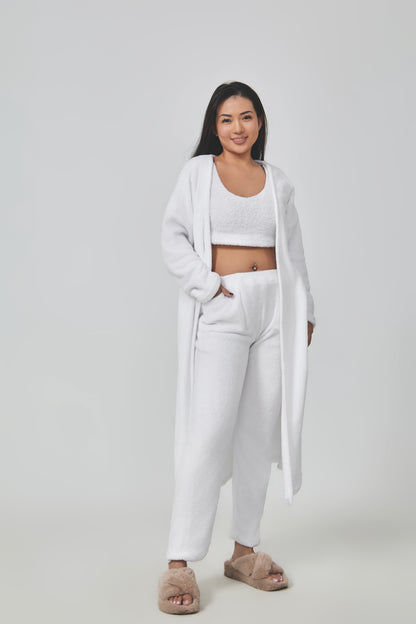 Femme Ensemble Lounge - Crop Top, Pantalon et Cardigan - Coupe Relax - Douillet - Polyvalent