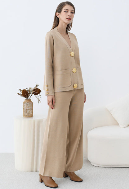 Femme Cardigan Tricot Fin - Coupe Droite - Élégante - Boutons Décoratifs - Poches Avant