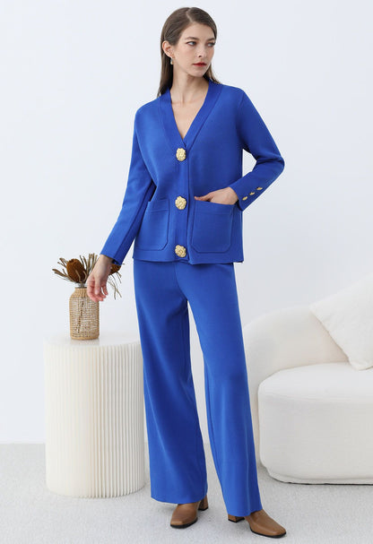 Femme Cardigan Tricot Fin - Coupe Droite - Élégante - Boutons Décoratifs - Poches Avant