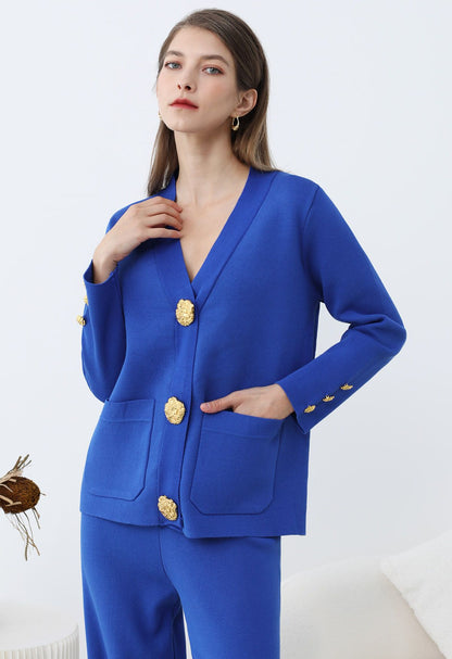 Femme Cardigan Tricot Fin - Coupe Droite - Élégante - Boutons Décoratifs - Poches Avant