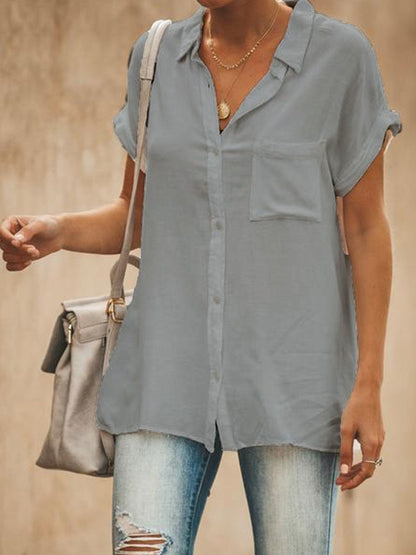 Chemise femme – Coupe décontractée – Manches courtes – Tissu respirant – Style casual