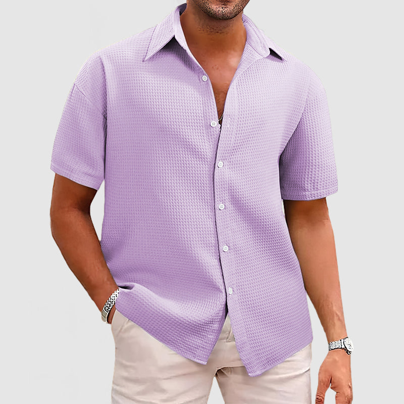 Chemise homme manches courtes – Coupe décontractée – Maille gaufrée respirante