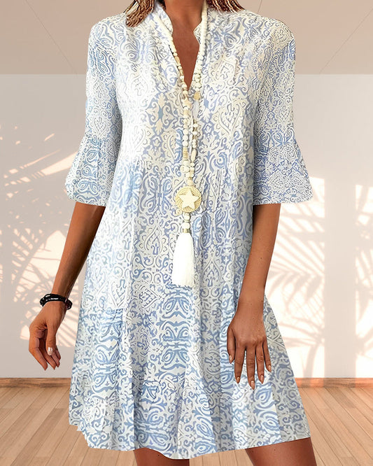Robe mini femme – Coupe fluide – Tissu respirant – Manches mi-longues – Style bohème