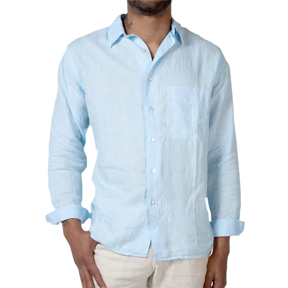 Chemise homme décontractée – Coupe ample – Fibres naturelles – Manches longues