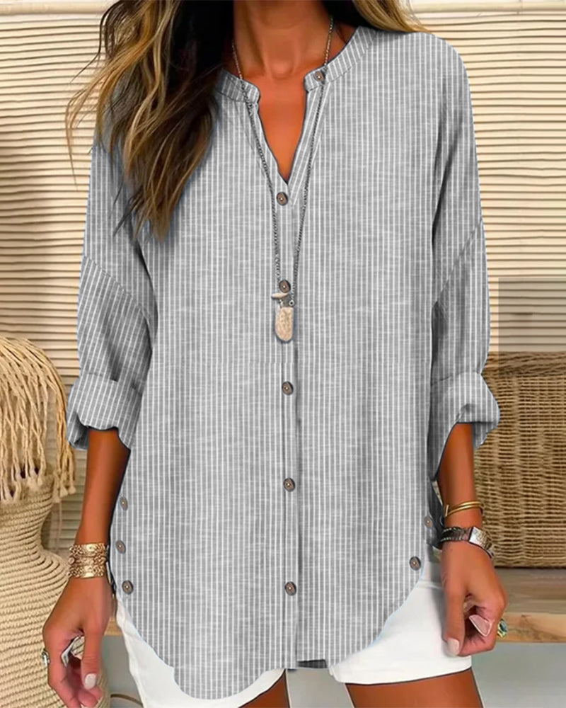 Blouse femme – Coupe décontractée – Tissu respirant – Rayures – Manches 3/4 retroussées