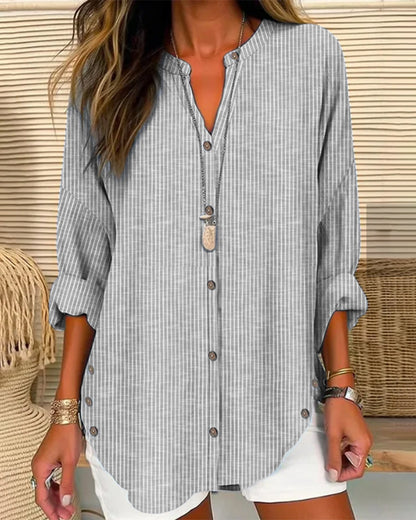 Blouse femme – Coupe décontractée – Tissu respirant – Rayures – Manches 3/4 retroussées