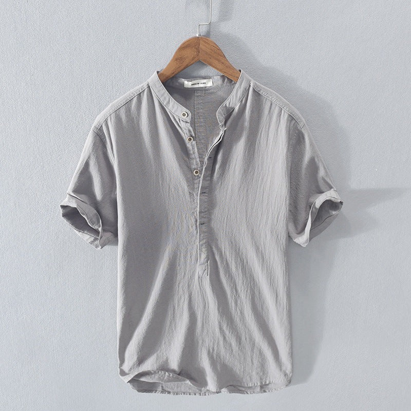 Chemise homme manches courtes – Coupe décontractée – Fibres naturelles – Col mao