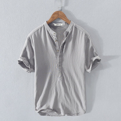 Chemise homme manches courtes – Coupe décontractée – Fibres naturelles – Col mao