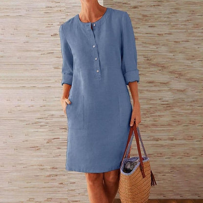 Robe Chemise Femme – Coupe Décontractée – Tissu Respirant – Boutonnage Avant – Poches Latérales