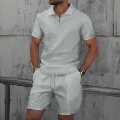 Ensemble coordonné homme – Polo slim avec zip – Maille douce – Short mi-cuisse
