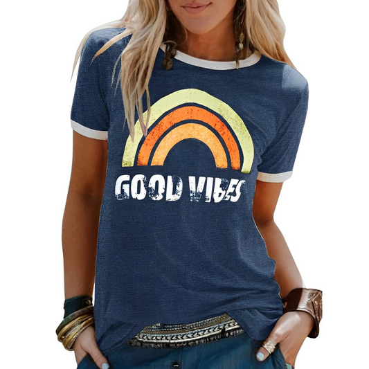 T-shirt femme – Coupe décontractée – Maille douce – Graphique vintage – Usage quotidien
