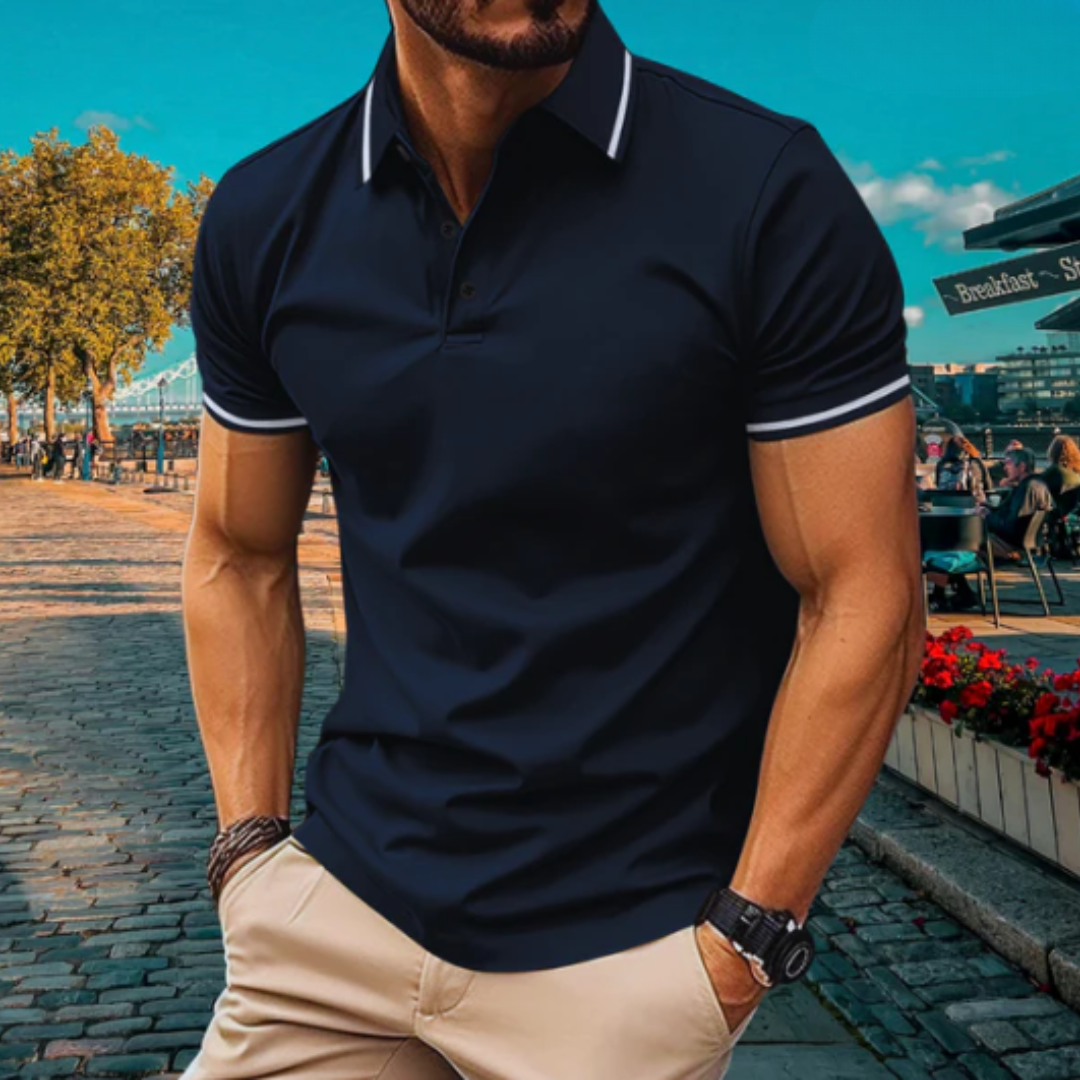 Men's polo – Slim fit – Soft knit – Ribbed collar – Short elegant sleeves