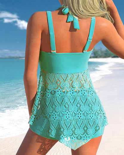 Tankini Femme – Coupe Décontractée – Bretelles Réglables – Détail Dentelle – Tissu Respirant