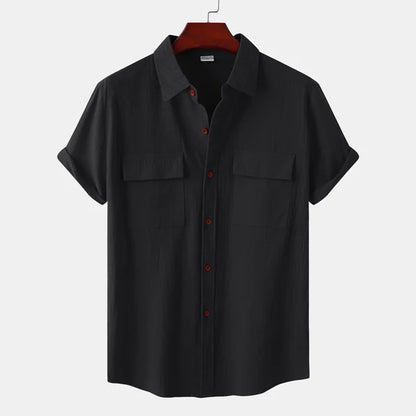 Chemise homme manches courtes – Coupe décontractée – Lin coton – Poches poitrine