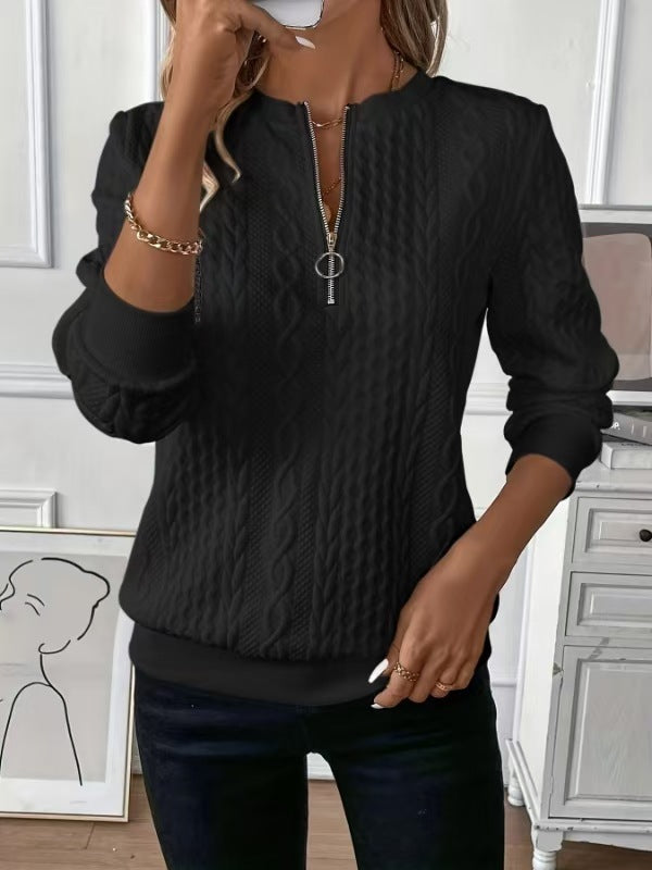 Femme Pull Tricoté - Coupe Oversized - Maille Texturée - Zip Central - Chic Décontracté