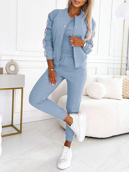 Femme Veste Sport-Chic - Coton Respirant - Coupe Relax - Bandes Contrastantes - Bordures Côtelées