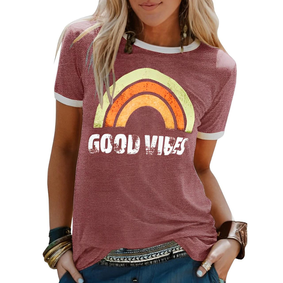 T-shirt femme – Coupe décontractée – Maille douce – Graphique vintage – Usage quotidien