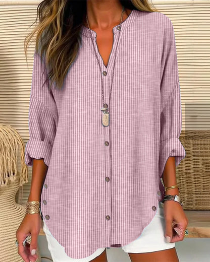 Blouse femme – Coupe décontractée – Tissu respirant – Rayures – Manches 3/4 retroussées