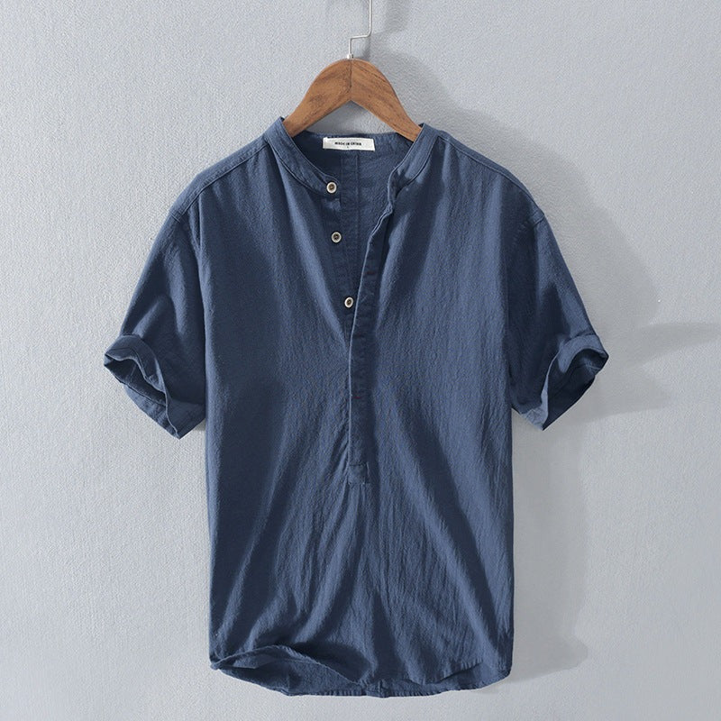 Chemise homme manches courtes – Coupe décontractée – Fibres naturelles – Col mao