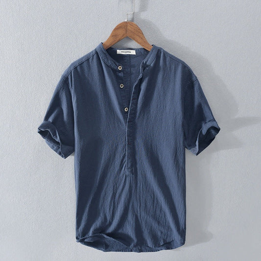 Chemise homme manches courtes – Coupe décontractée – Fibres naturelles – Col mao