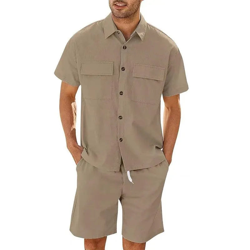 Men's Set Shirt and Short – Relaxed Fit – Breathable Fabric – Drawstring Waist