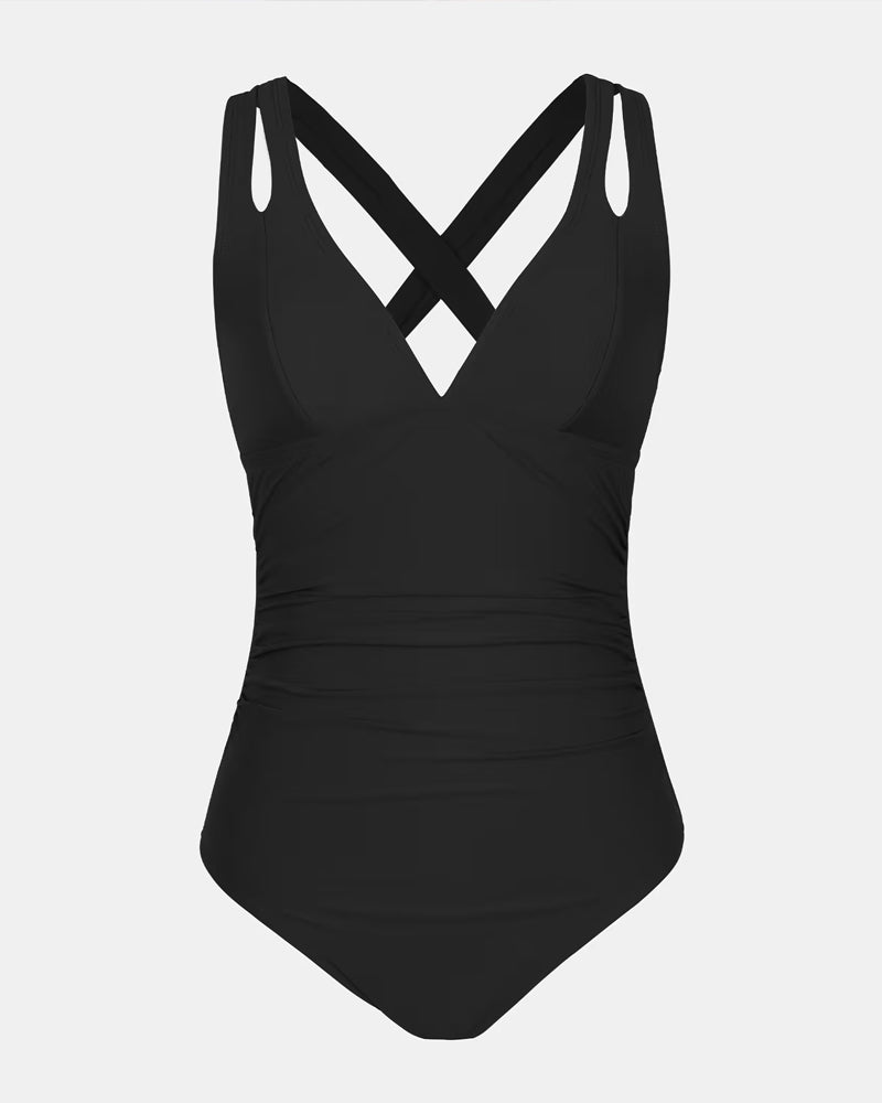 Maillot de bain une pièce femme – Décolleté plongeant – Coupe galbante – Bretelles doubles
