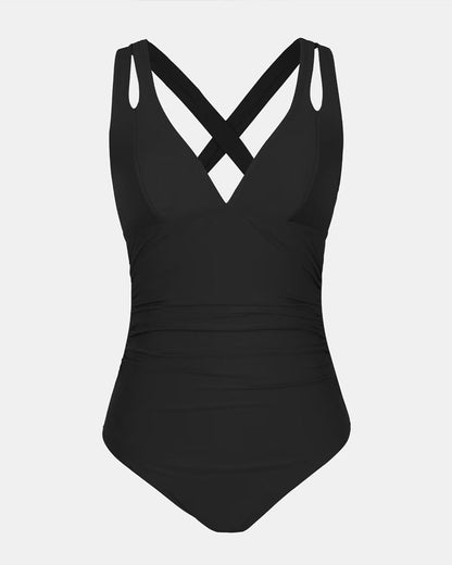 Maillot de bain une pièce femme – Décolleté plongeant – Coupe galbante – Bretelles doubles