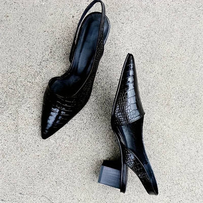 Escarpins slingback femme – Bout pointu – Motif croco – Talon bloc moyen élégant