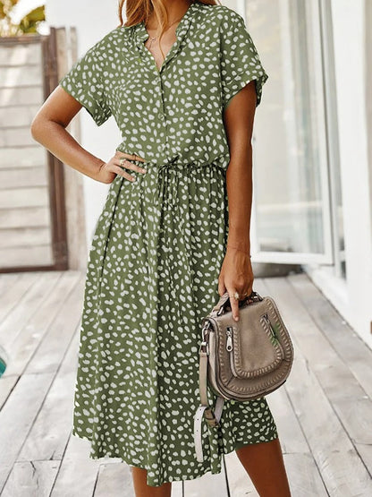 Robe midi femme – Coupe décontractée – Tissu respirant – Boutonnée – Manches courtes