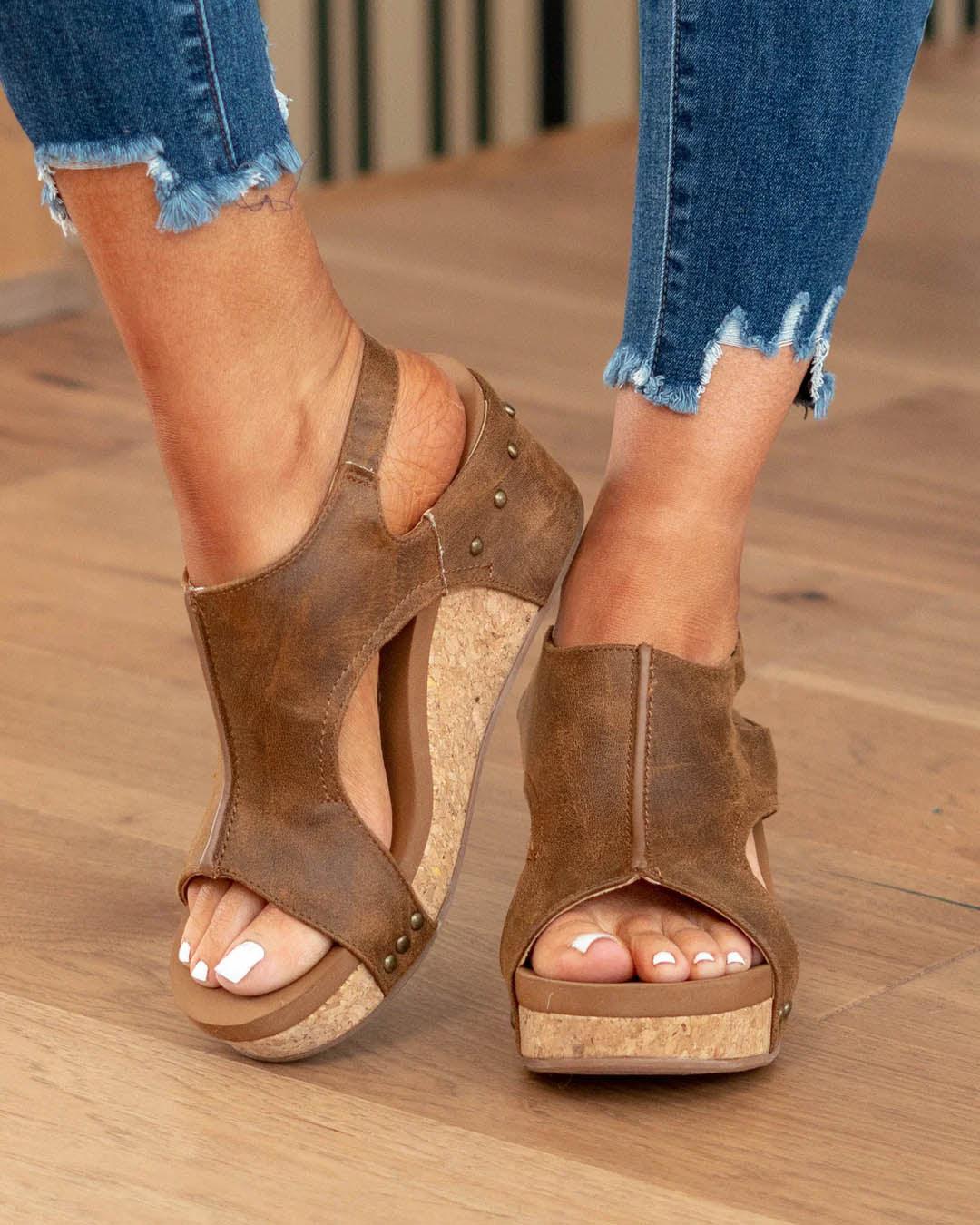 Sandales femme – Bout ouvert – Semelle en liège – Design ajouré – Confort ergonomique