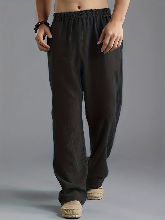 Pantalon homme – Coupe droite confortable – Taille élastique – Fibres naturelles