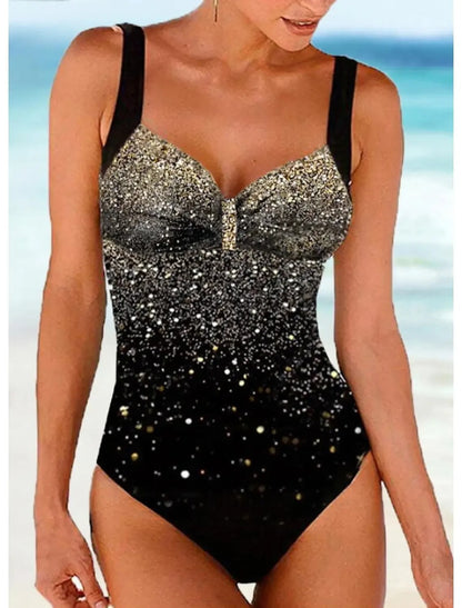 Maillot de bain une pièce femme – Coupe gainante – Bretelles larges – Sequins dégradés
