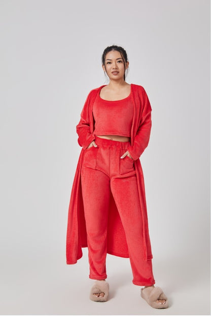 Femme Ensemble Lounge - Crop Top, Pantalon et Cardigan - Coupe Relax - Douillet - Polyvalent