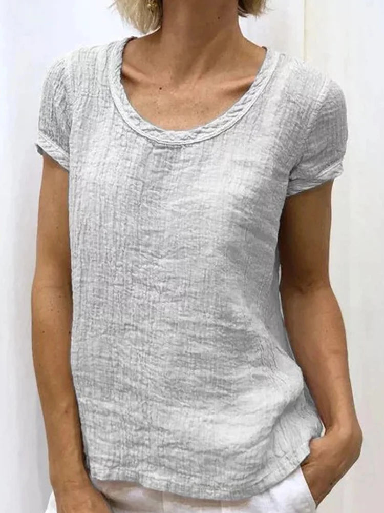 T-shirt femme – Coupe décontractée – Tissu gaufré – Manches courtes respirant