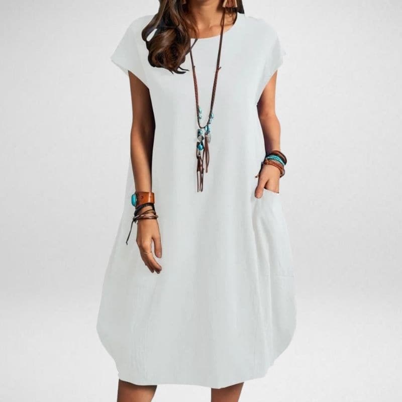 Robe longue femme – Coupe décontractée – Tissu respirant – Manches courtes avec poches