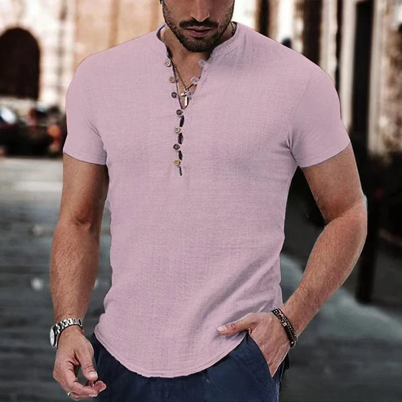 Men's short-sleeve shirt – Slim fit – Breathable fabric – Casual button-down collar