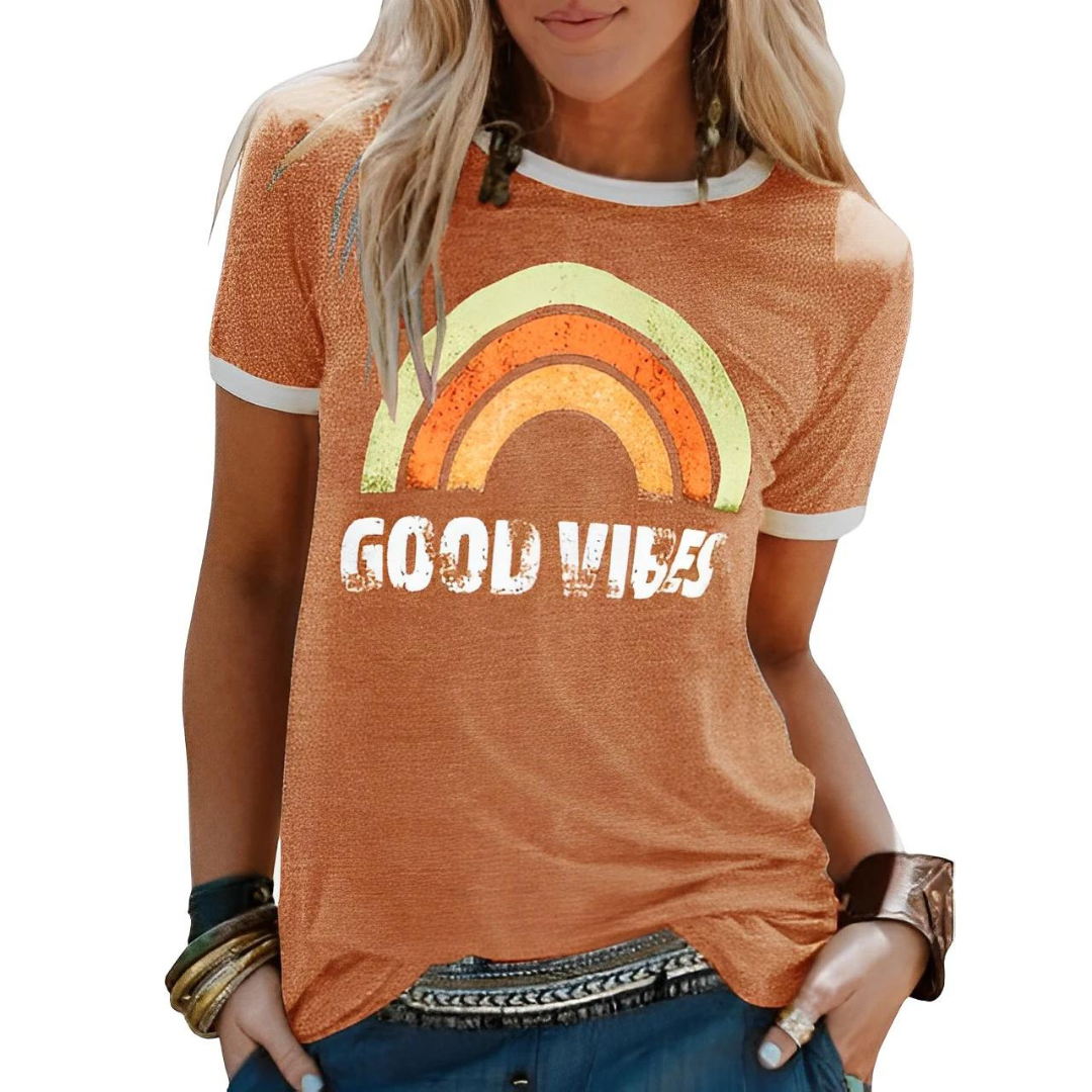 T-shirt femme – Coupe décontractée – Maille douce – Graphique vintage – Usage quotidien