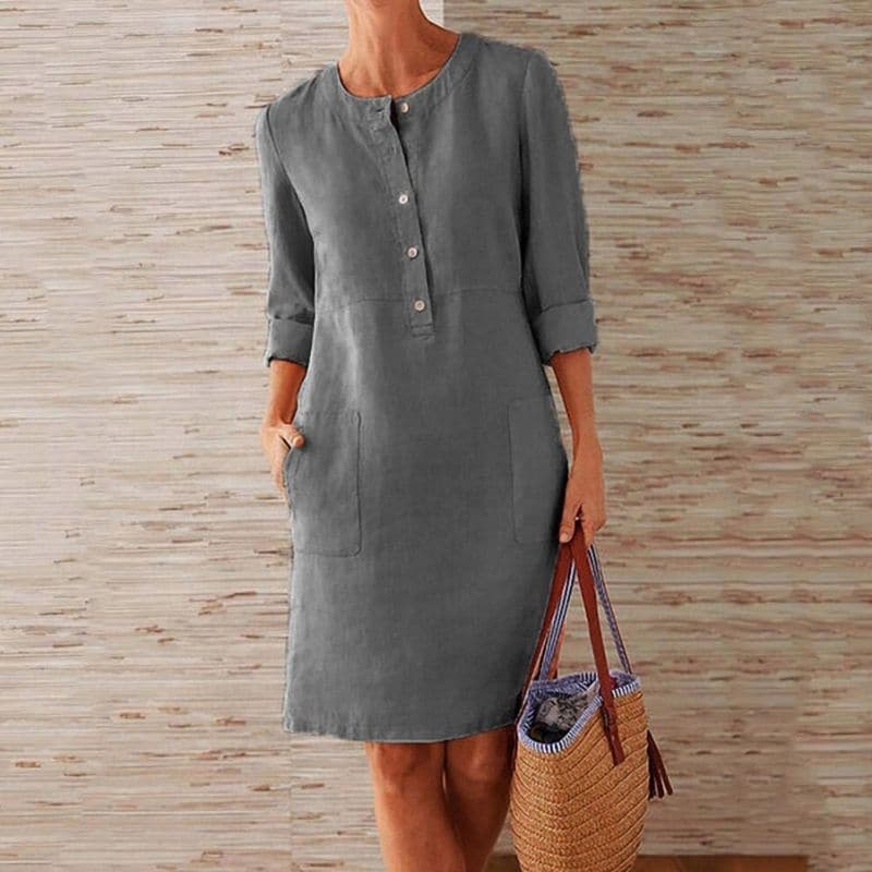 Robe Chemise Femme – Coupe Décontractée – Tissu Respirant – Boutonnage Avant – Poches Latérales