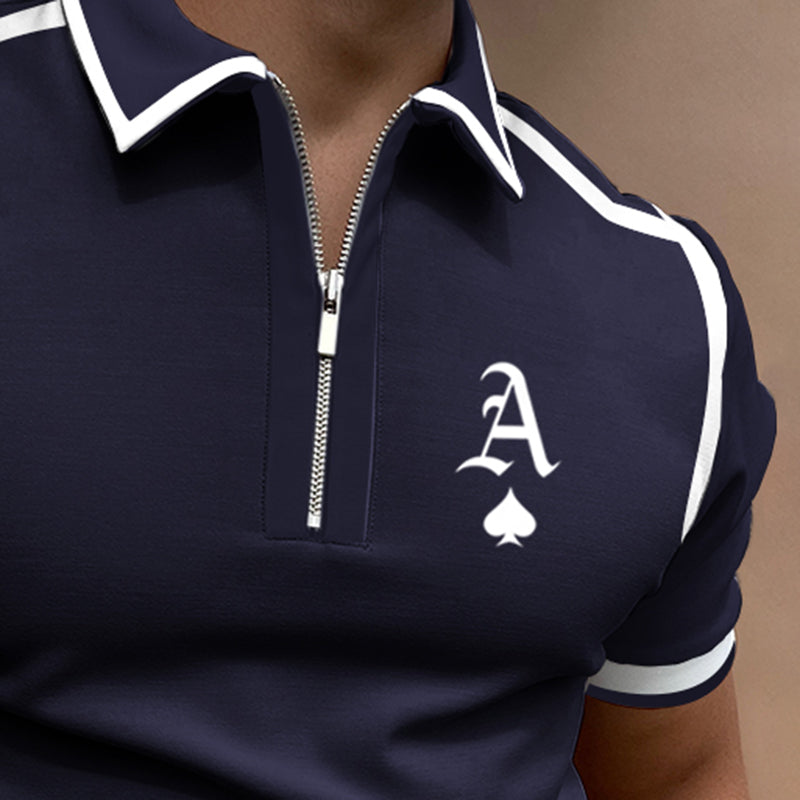Polo homme – Coupe slim – Col zippé – Tissu respirant – Détails sportives