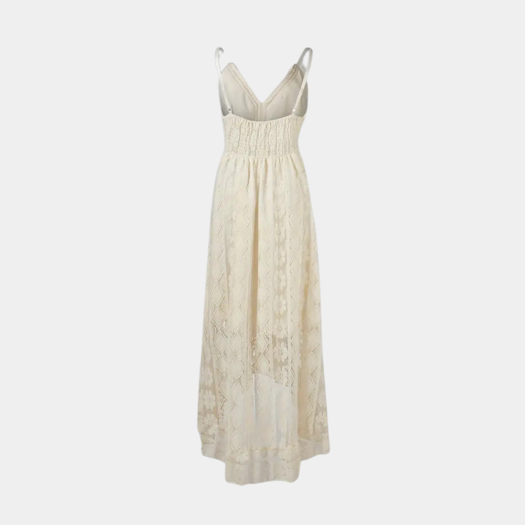 Robe midi femme – Coupe fluide – Détails en dentelle – Bretelles fines – Style bohème
