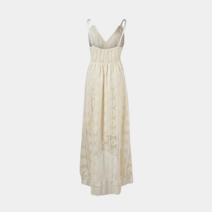 Robe midi femme – Coupe fluide – Détails en dentelle – Bretelles fines – Style bohème