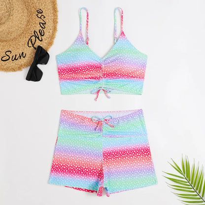 Bikini femme – Haut bralette froncé – Taille haute – Tissu extensible respirant