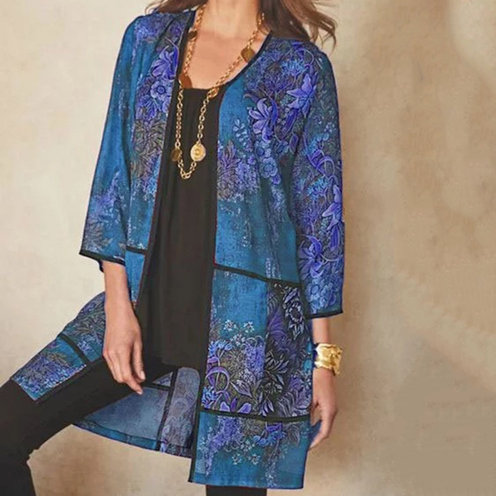 Blouse tunique femme – Coupe fluide – Tissu léger respirant – Manches 3/4 – Motifs imprimés