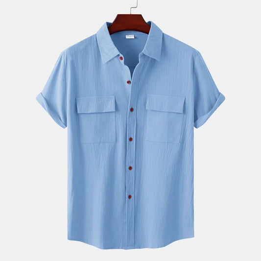 Chemise homme manches courtes – Coupe décontractée – Lin coton – Poches poitrine