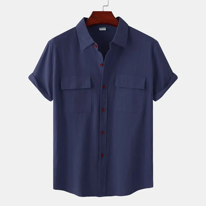 Chemise homme manches courtes – Coupe décontractée – Lin coton – Poches poitrine